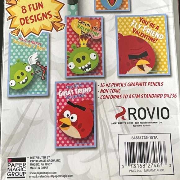 BNIB Angry Birds 16 Valentine Cards with 16 Pencils NEW in Box By Rovio - Picture 4 of 4
